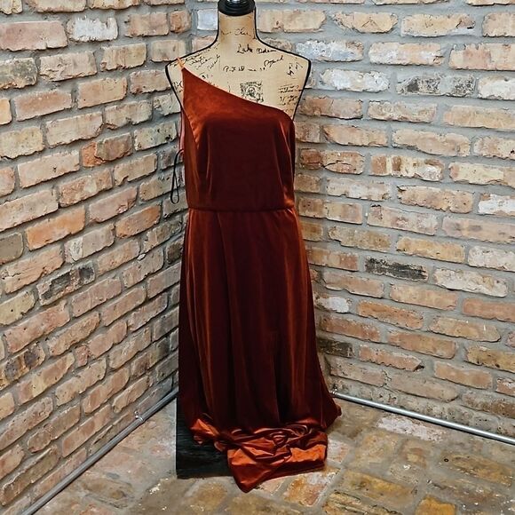 NWT After Six Auburn Moon One Shoulder maxi gown size 14 - Picture 6 of 15